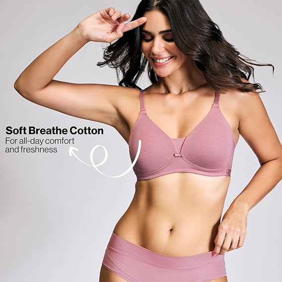 NYKD Women’s Cotton Lightly Padded Seamless Wire-Free Everyday T-Shirt Bra 3/4th Coverage, Daily Use – NYB003